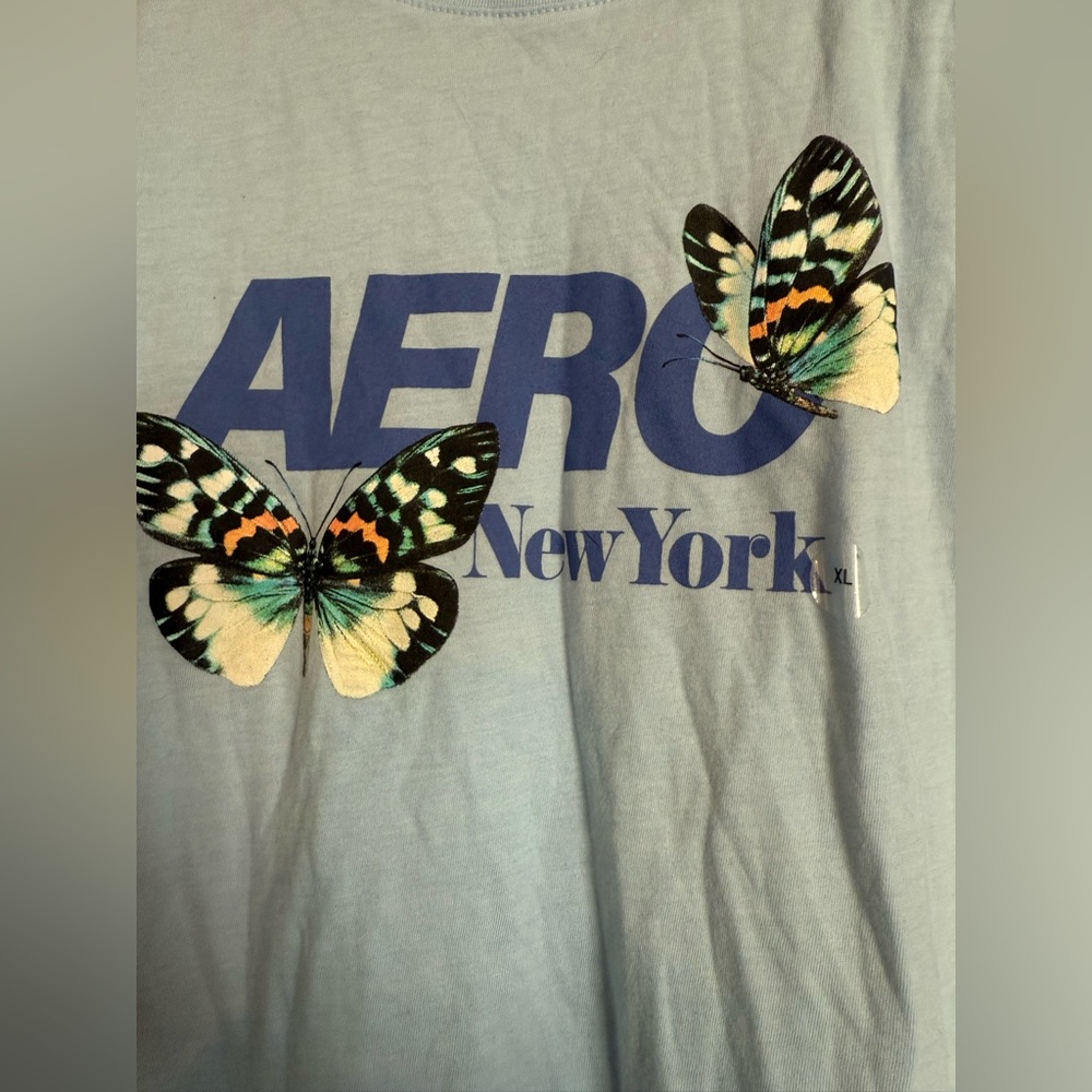 Aeropostale Blue Graphic Tee with Butterfly Design